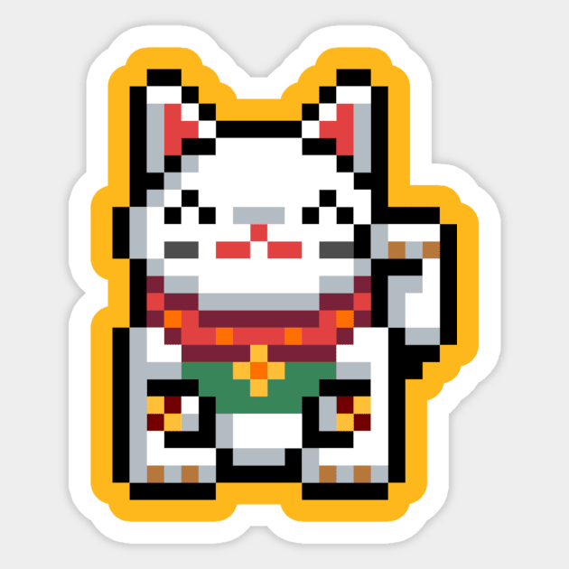 Maneki-Neko Lucky Cat 8-Bit Pixel Art - Maneki Neko